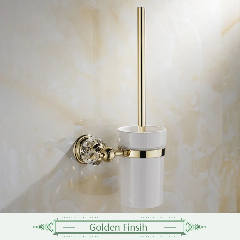 FLG Кристалл Золотой Латунь аксессуары для ванной комнаты держатель туалетной щетки с чашкой набор настенные санитарные товары G154-09G - Цвет: Golden