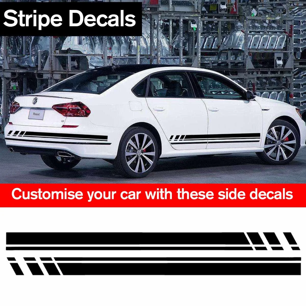 2pcs Stripes Sticker Side Decals for VW Golf Polo Lupo GTI GTD R Line Stripes GT Scirocco Car Body Sticker Car Styling