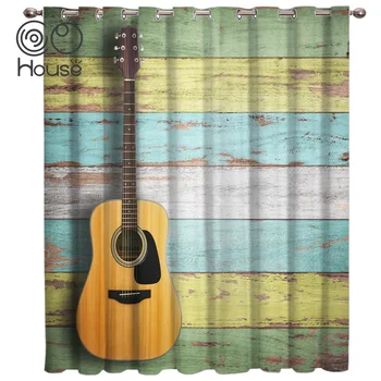 

Folk Pop Guitar Curtain Lights Living Room Bedroom Curtains Kitchen Outdoor Fabric Kids Curtain Panels With