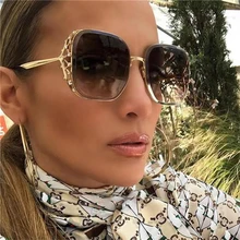 Ретро панк очки Модные металлические большие квадратные солнцезащитные очки для женщин бренд знаменитостей Дженнифер коричневые градиентные солнцезащитные очки UV400