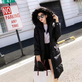 

Women Black Hooded Winter Jacket Female Faux Fur Fashion Parka For Womens Winter Jackets Solid Warm Coat abrigos mujer invierno
