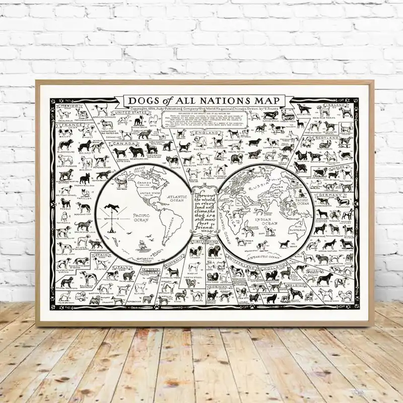 Dogs Of All Nations Map Prints Dogs Map Of The World Wall Art Kids Dogs Art Room Decor Dog Calendar Map Poster Canvas Painting Painting Calligraphy Aliexpress