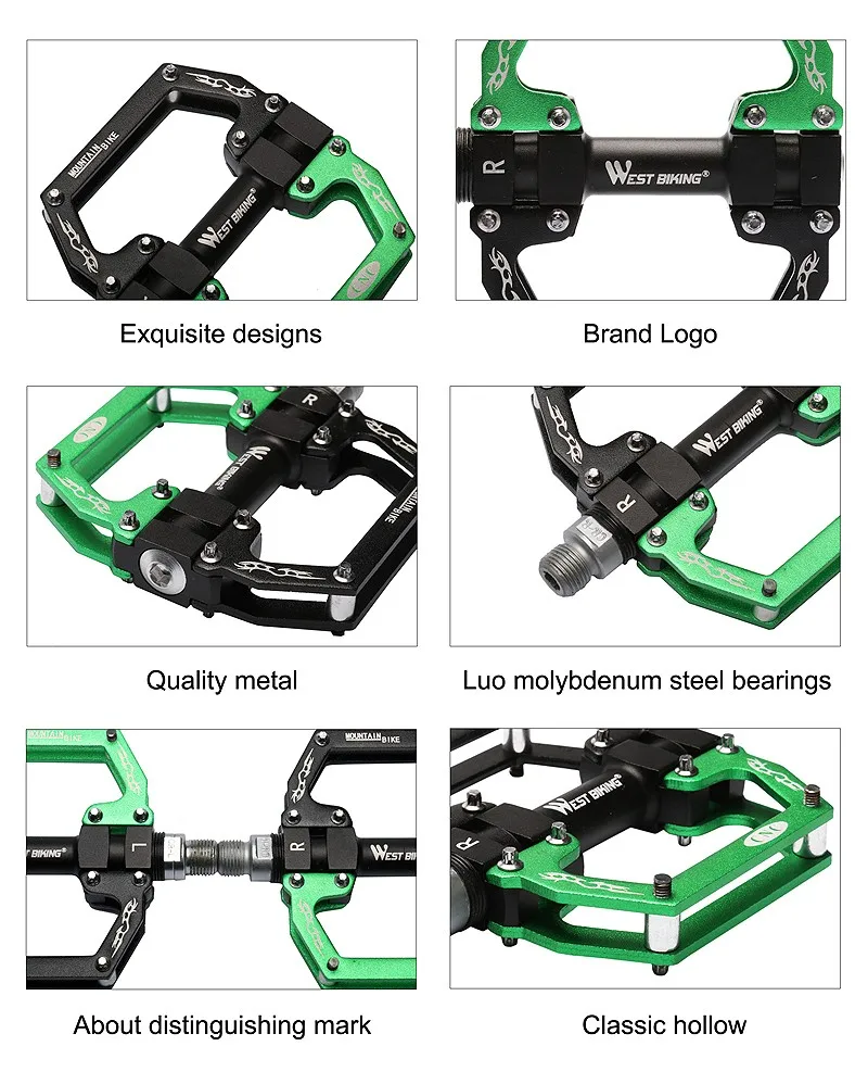 Запад езда на велосипеде Сверхлегкий Профессиональный MTB горная дорога педали велосипедов полые педаль Алюминий сплав 4 цвета Велоспорт
