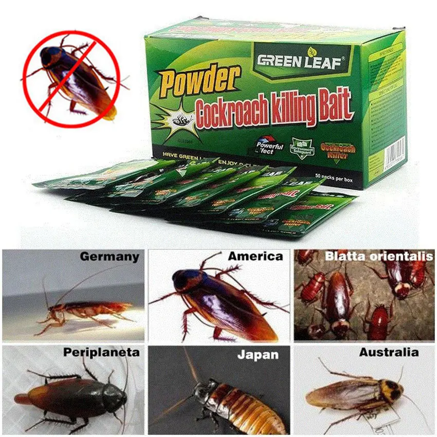 

Hot 50Packs Green Leaf Powder Cockroach Killing Bait Insecticide Repellent Russian Cockroaches Killer Repeller Trap Pest control