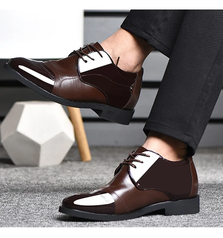 Мужские туфли из лакированной кожи, визуально увеличивающие рост, на каблуке 6 см; свадебные туфли для жениха; экстравагантные элегантные модельные туфли; мужские деловые туфли