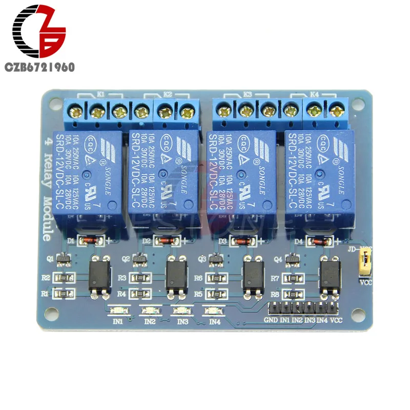 DC 12V 4 канальный высокотоковый релейный модуль Плата с оптроном для Arduino ARM AVR DSP PIC