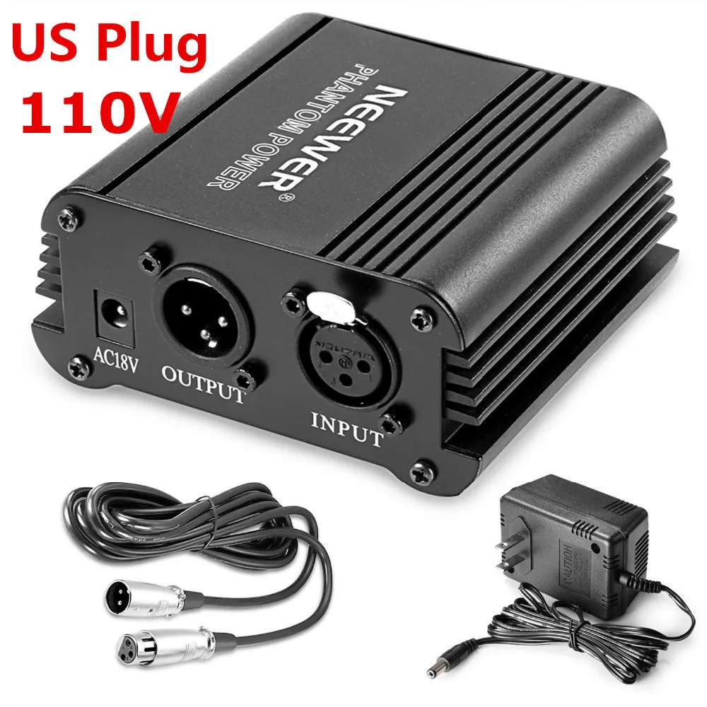 Neewer US Plug 110V 1 Channel 48V Phantom Power Supply+Adapter+XLR 3