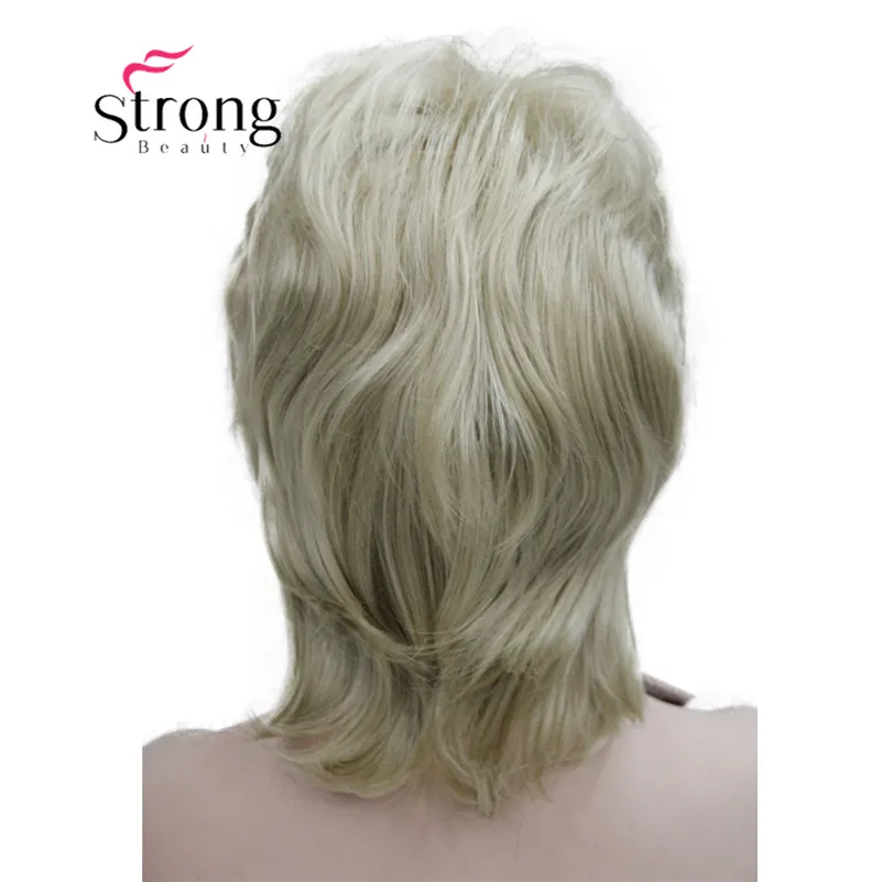 E-3008 #24 Elegant charming fluffy layer Light Blonde medium length wavy women's full wig (3)