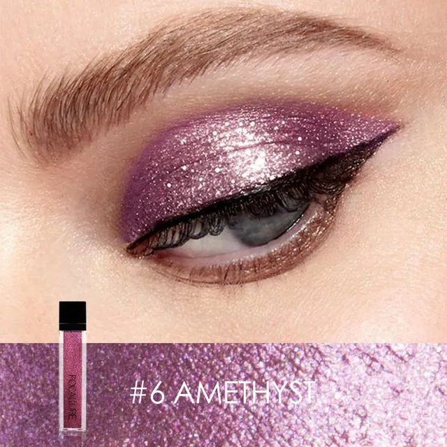 FOCALLURE 14 Colors Liquid Pigment Eyeshadow Ocean Light Waterproof Glitter Shimmer Highlighter Brighten Makeup Liquid Eyeshadow 6 AMETHYST