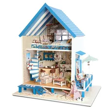 Домашние украшения для творчества Деревянный Кукольный дом кукольные домики миниатюрные DIY кукольный домик мебель набор комната светодиодный светильник подарок A-018