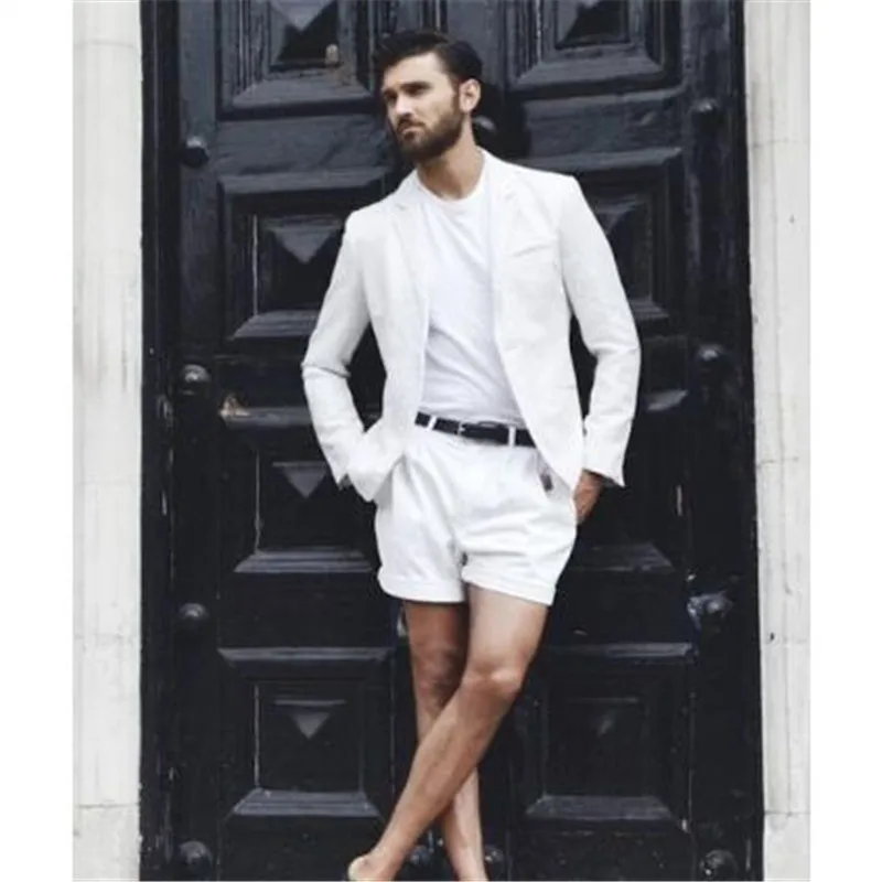 Summer Beach White Coat With Short Pant Men Suits Prom Suit Vintage Groomsmen Wedding Tuxedos