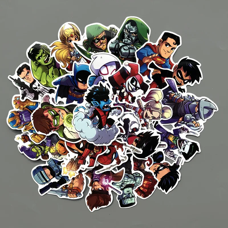 50Pcs Marvel The Avengers Cartoon Sticker Waterproof For Laptop Moto Skateboard Luggage Guitar Furnitur Decal Toy Stickers bomb