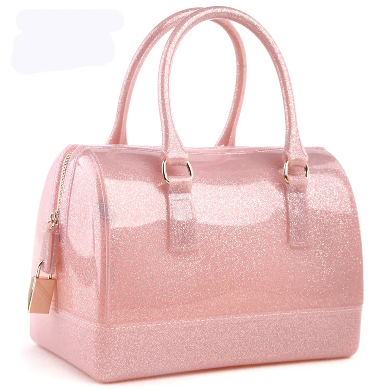

Women Handbags Summer Fresh Style Candy Color Jelly Crystal Transparent Solid Zipper Handbag