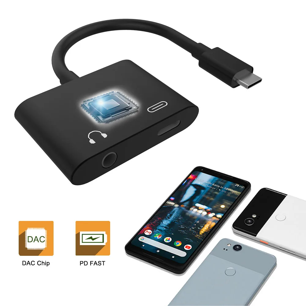 2 in 1 USB C Male to 3.5mm Digital Audio Adapter Female Stereo Earphone Fast Charging For iPad Pro Huawei P20 Google Pixel 2 2XL 2 in 1 USB C Male to 3.5mm Digital Audio Adapter Female Stereo Earphone Fast Charging For iPad Pro Huawei P20 Google Pixel 2 2XL