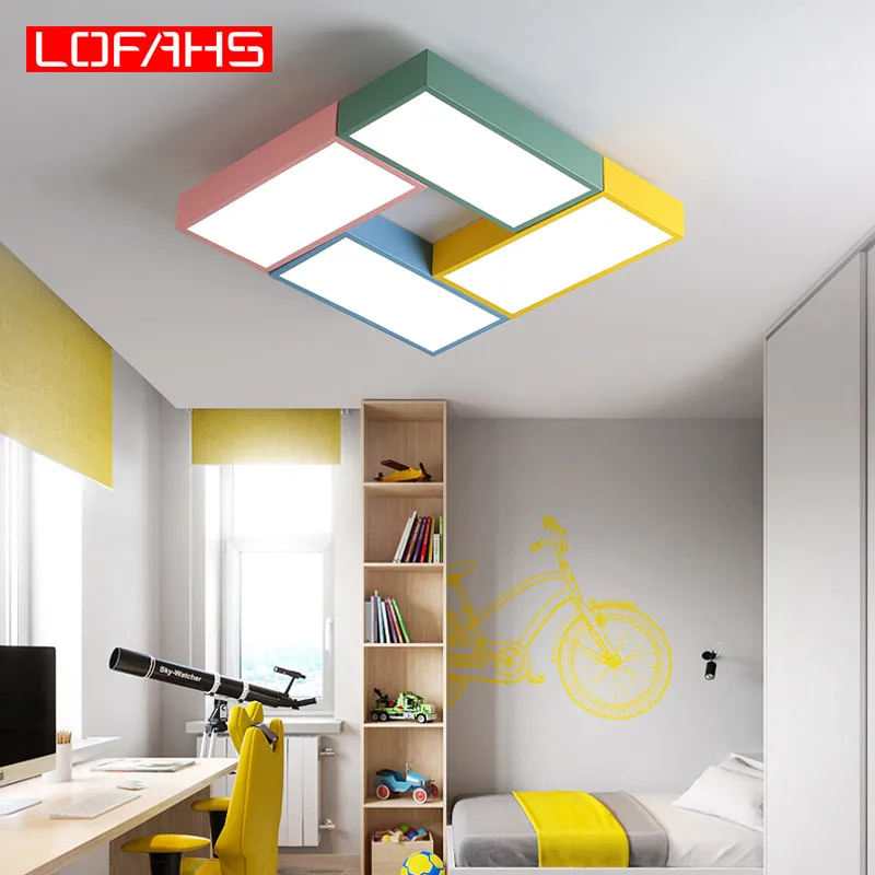 LOFAHS современный светодиодный потолочный светильник, красочный прямоугольный потолочный светильник, Светильники для детей, офиса, столовой, спальни, гостиной