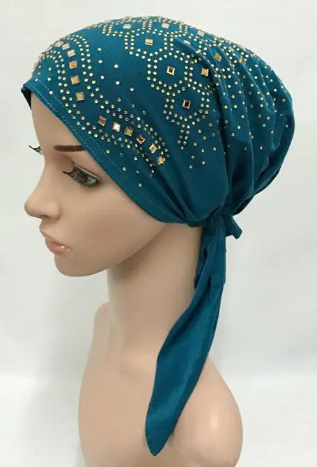 Muslim Inner Hijab Cap Women's Headwear Underscarf Islamic Head Wrap Hat Bonnet - Цвет: lake blue