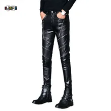 Idopy, новинка, мужские обтягивающие брюки из искусственной кожи, мотоциклетные черные облегающие байкерские кожаные брюки, готические брюки для мужчин