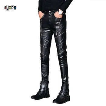

Idopy New Mens Skinny Faux Leather Pants Personlity Motorcycle Black Slim Fit Biker Leather Pants Gothic Trousers For Men