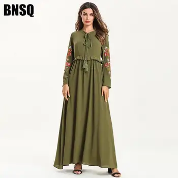 

M-4XL plus size pleated embroidery Muslim abaya dress Robes Arab Malaysia Ramadan muslim Worship Service long abayas Wq1516