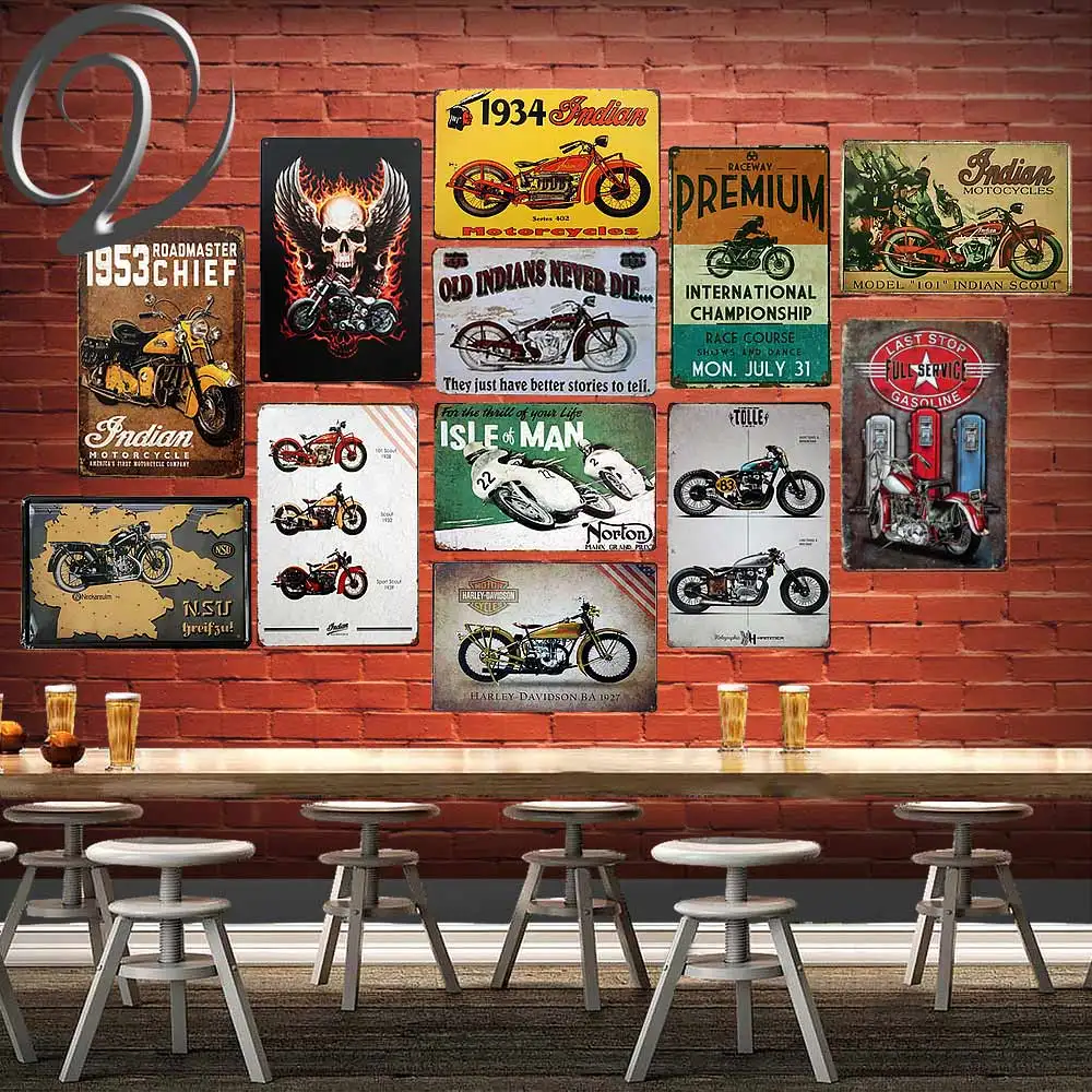 

Indian Motorcycle Metal Poster Wall Sticker Decals Man Cave Vintage Tin Signs Decor Bar Coffee Pub Wall Decor Art Plaques