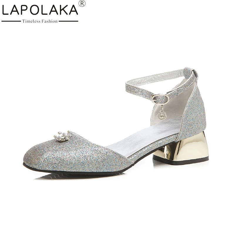 

LAPOLAKA New Fashion Square Low Heels Best Quality Shoes Woman Crytal Party Buckle Summer Pumps Big Size 32-48