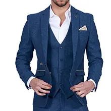 Последние конструкции пальто брюки темно-синий твидовый мужской костюм смокинг для выпускного вечера Slim Fit 3 шт на заказ пиджак для жениха Свадебные Мужские костюмы