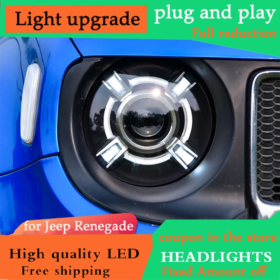 

D-YL Car Styling for Jeep Renegade Headlights Assembly Jeep Renegade Head Lamp Day Running Lights DRL LED Xenon Double Lens