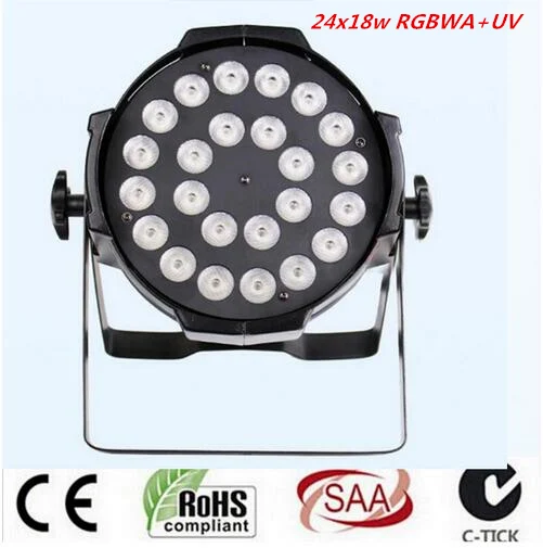 

2pcs 24x18W LED Par Lights lamp rgbwa uv 6in1 led par light for dj dmx dj light