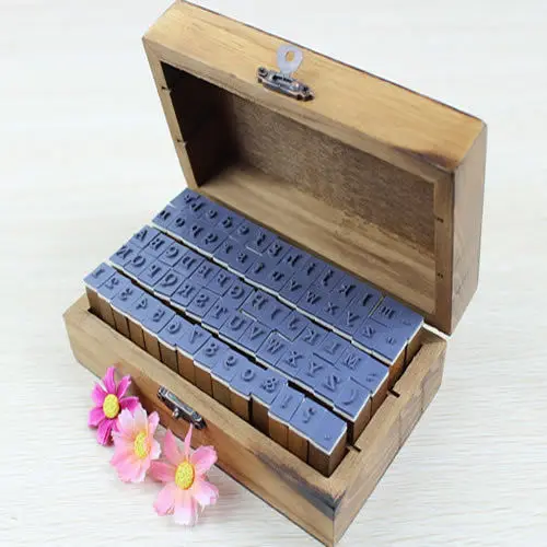 

70pcs/set Multipurpose Number Alphabet Letter Wooden Box Wood Rubber Stamp New
