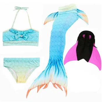 

4 Piece Bikini Set Children Mermaid Tails with Monofin for Kids Girls Swimming with SWim Monofin Fin Flipper halloween Costume