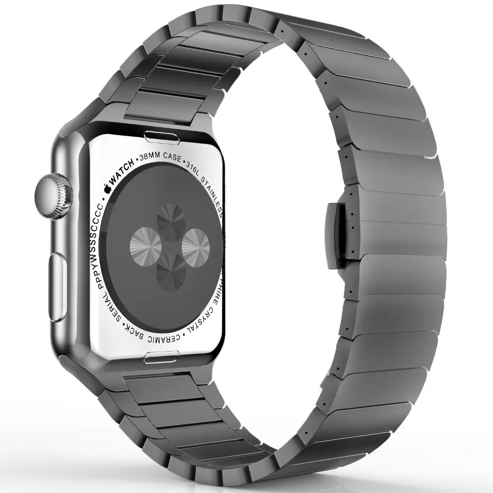 Premium Stainless Steel Watchband Butterfly Buckle Clasp Strap For Apple Watch iwatch bands With Connector Adapter
