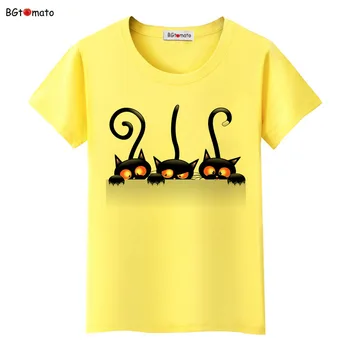 Bgtomato Hot!!! Fajne czarne kotki 3D koszulki damskie piękne kreskówki słodkie koszule marki dobrej jakości casual topy gorąca sprzedaż letnia koszulka tanie i dobre opinie REGULAR Sukno CN (pochodzenie) Lato POLIESTER spandex Modalne NONE tops Z KRÓTKIM RĘKAWEM SHORT W stylu rysunkowym T-shirts
