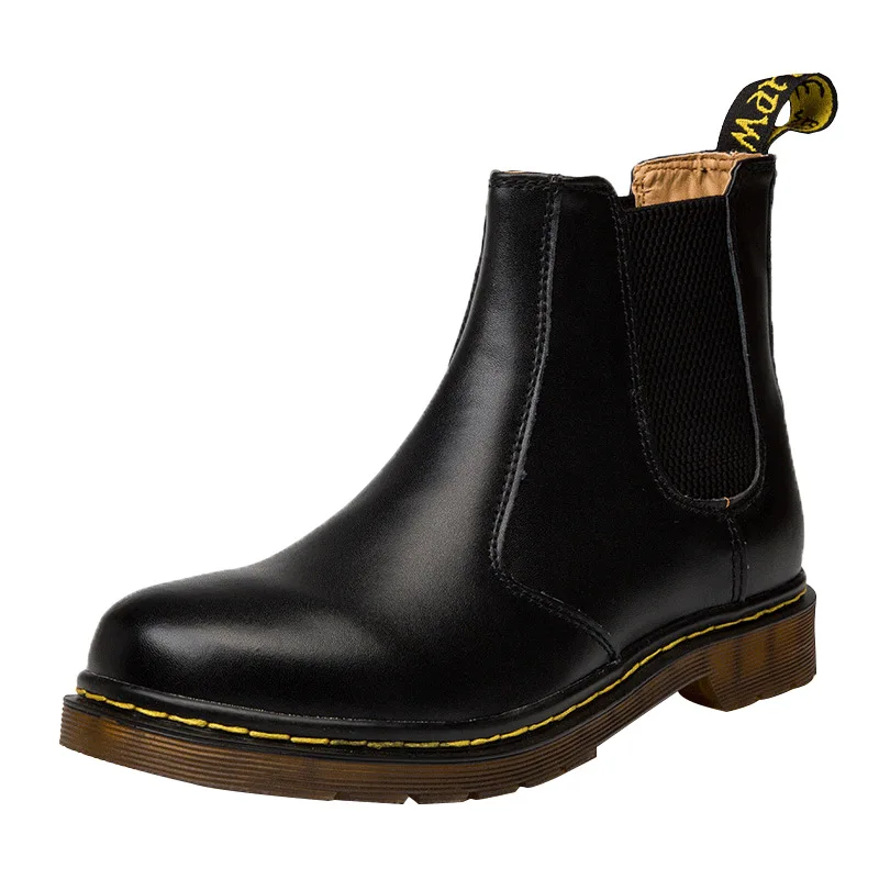 

New Men's Genuine Leather Chelsea Ankle Boots Formal Shoes Slip on Snow Boots Men Winter Boot Botas Hombre Black Wine Red