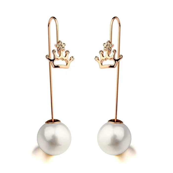 

2015 New arrival Micro-inserts crown crystal and pearl gold stud earrings for women ,high quality wedding earring boucle