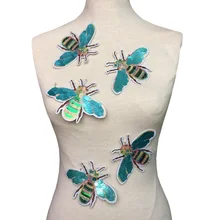 10pc Bees Sequin Embroidery Patch Beetle Embroidered Applique Beaded Patches For Clothing Appliques Parches Bordados Ropa AC1418