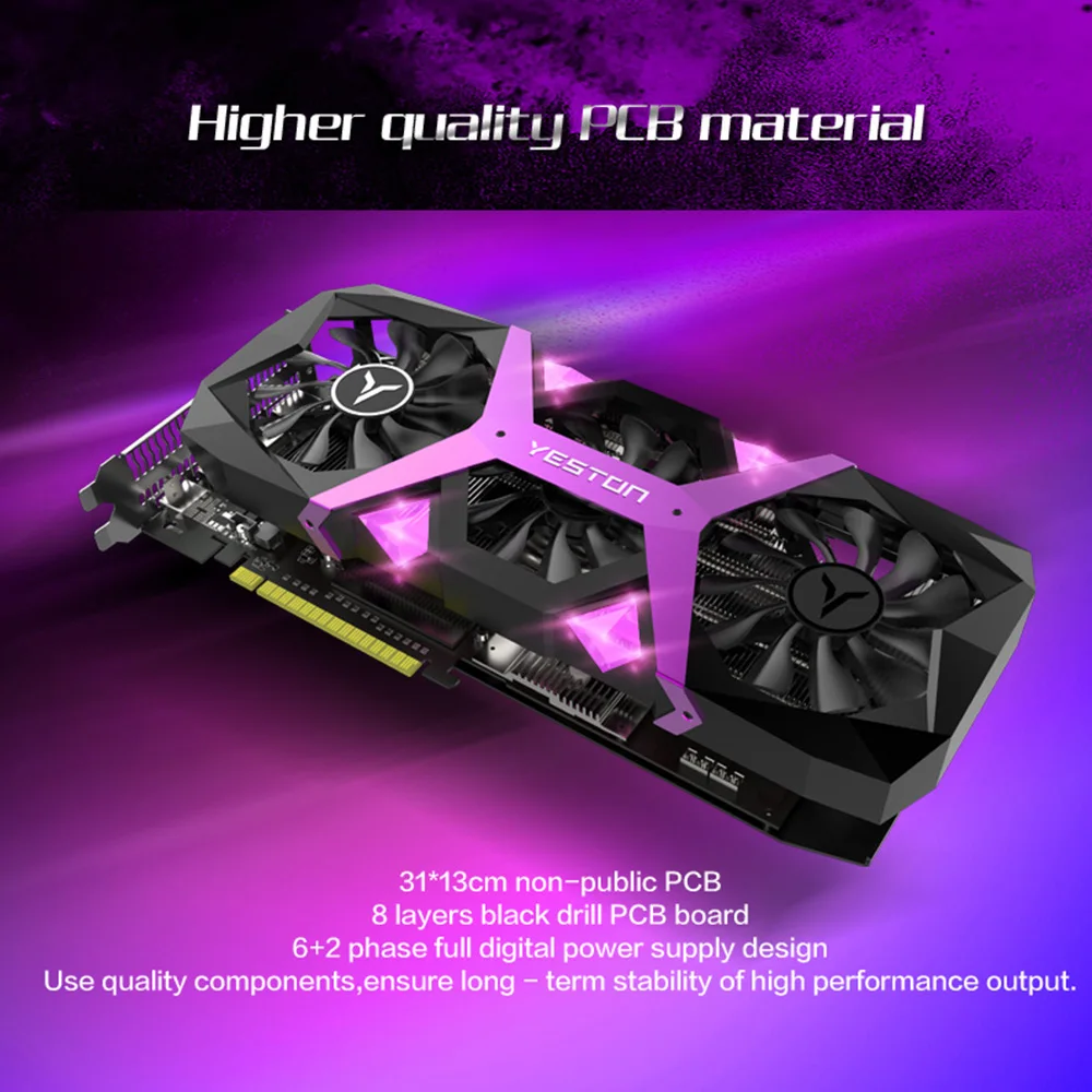 Yeston Radeon RX 590 GPU 8 ГБ GDDR5 256bit игровой настольный компьютер ПК видеокарты Поддержка