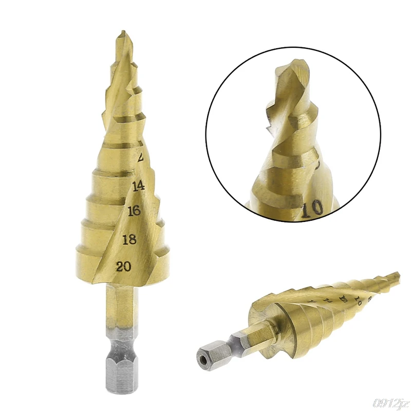 

4-20mm HSS Step Drill Spiral Groove 1/4'' Hex Shank Metal High Speed Steel Titanium Drill Wood Hole Cutter Step Cone Drill