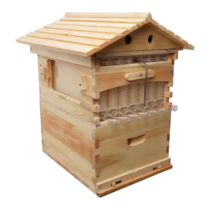 

Wooden Bee Beehive Box with 7 Beehive Frames Beekeeping Tools Honey Self Flowing Bee Hive Supplies Beekeeper Equipment Set