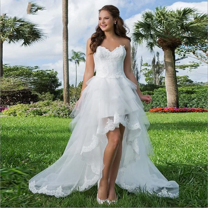 Utterly Dreamy Hi Lo White Tulle Princess Wedding Dresses 2019 Simple