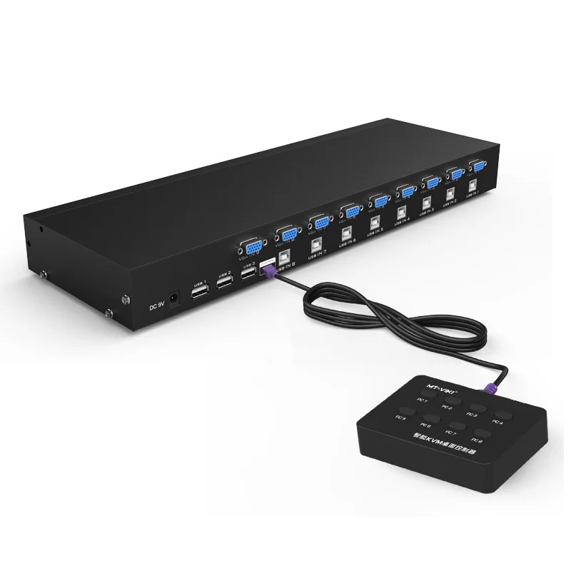 MT-801UK 8 Port Smart KVM Switch Manual Key Press VGA USB Wired Remote Extension Switcher 1U Console with Original Cable
