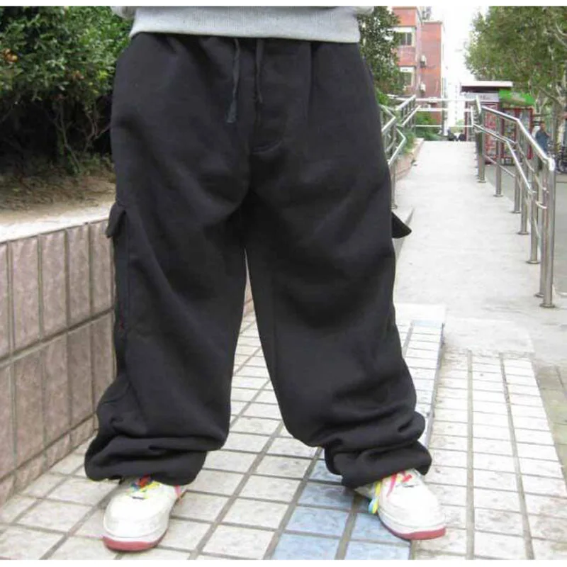 Спортивные штаны хип-хоп танец мужские брюки Беговые брюки в повседневном стиле свободные брюки-карго широкие ноги полиэстер мужская одежда плюс размер 4XL 5XL - Цвет: Черный
