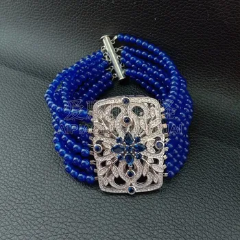 

B011825 8" 9 Strands Blue Stone Bracelet CZ Connector