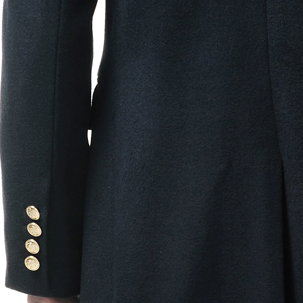 URSMART новое черное теплое шерстяное пальто двубортное темно-синее пальто куртка Тонкий мужской