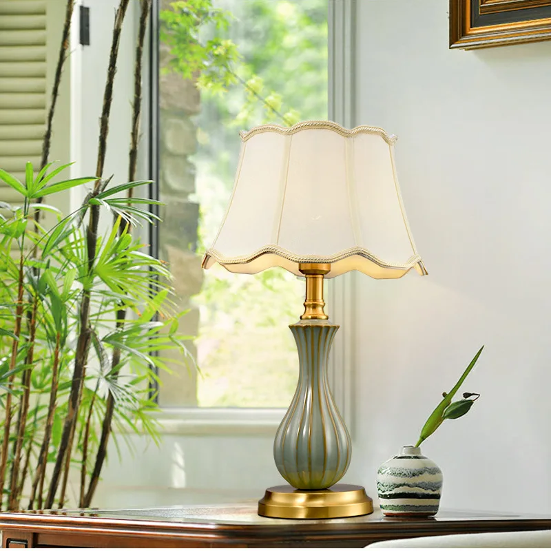 

YOOK 32*53CM European Table Lamp Cloth Lampshade Simple Warm Bedroom Table Lamp Creative Bedside Table Lamp 220V E27