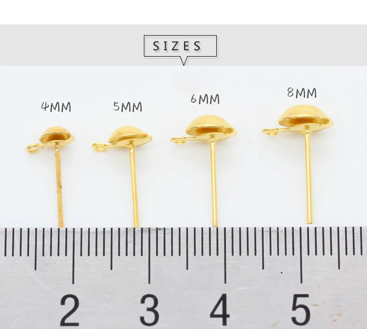 200p 4mm 5mm 6mm 8mm 하프 볼 귀걸이 결과 루프가있는 귀 포스트 스터드 핀 jewlery 결과 실버 골드 도금 핀 만들기