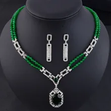 5 цветов вариант люксовый бренд Зеленый циркониевый вечерние/свадебные ювелирные изделия набор для невесты, ожерелье высокого качества серьги Свадебные аксессуары