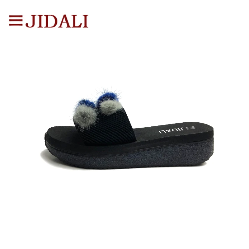 Chaussures À L'extérieur Haute forme Sport Mode Black 35 Poilu Jidali Coins 40 Sandales Bling Flip Taille Boules Noir D'été Eva Femmes Flop Plate 0p4qP
