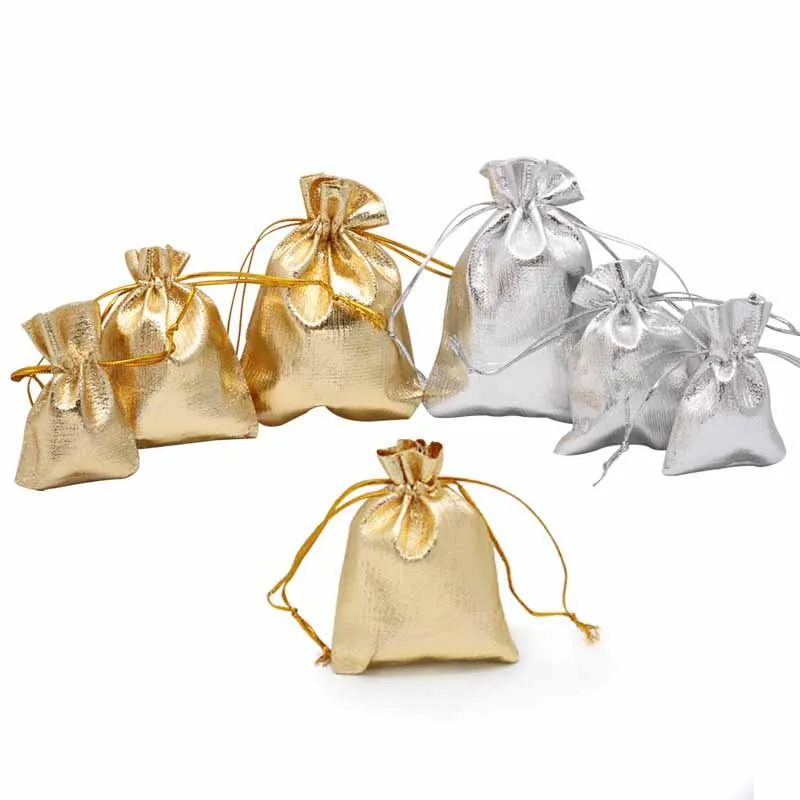 

50pcs Candy Jewelry chocolate Gift Bags Organzer Drawstring Pouch Party Baby Shower Christmas Wedding new year Favor Silver Gold