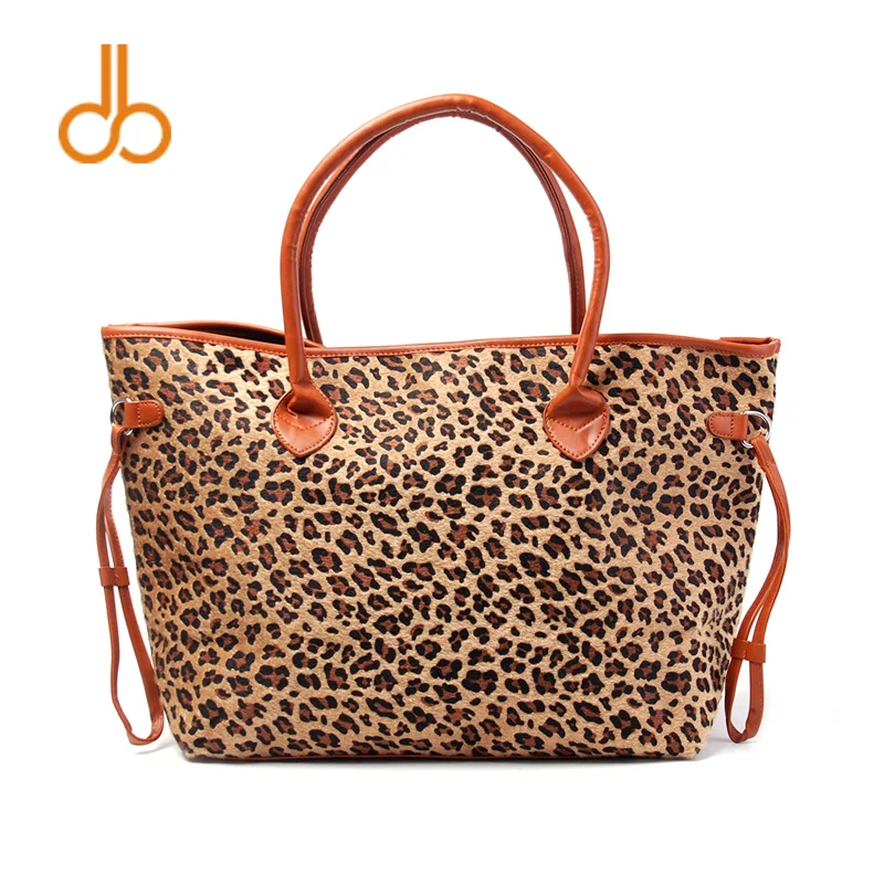 Short fur material leopard tote bag cheetah women handbag with PU ...