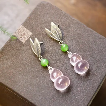 

S925 pure silver tiger SPAR gourd silver earrings earrings eardrop national artistic temperament lady furong stone